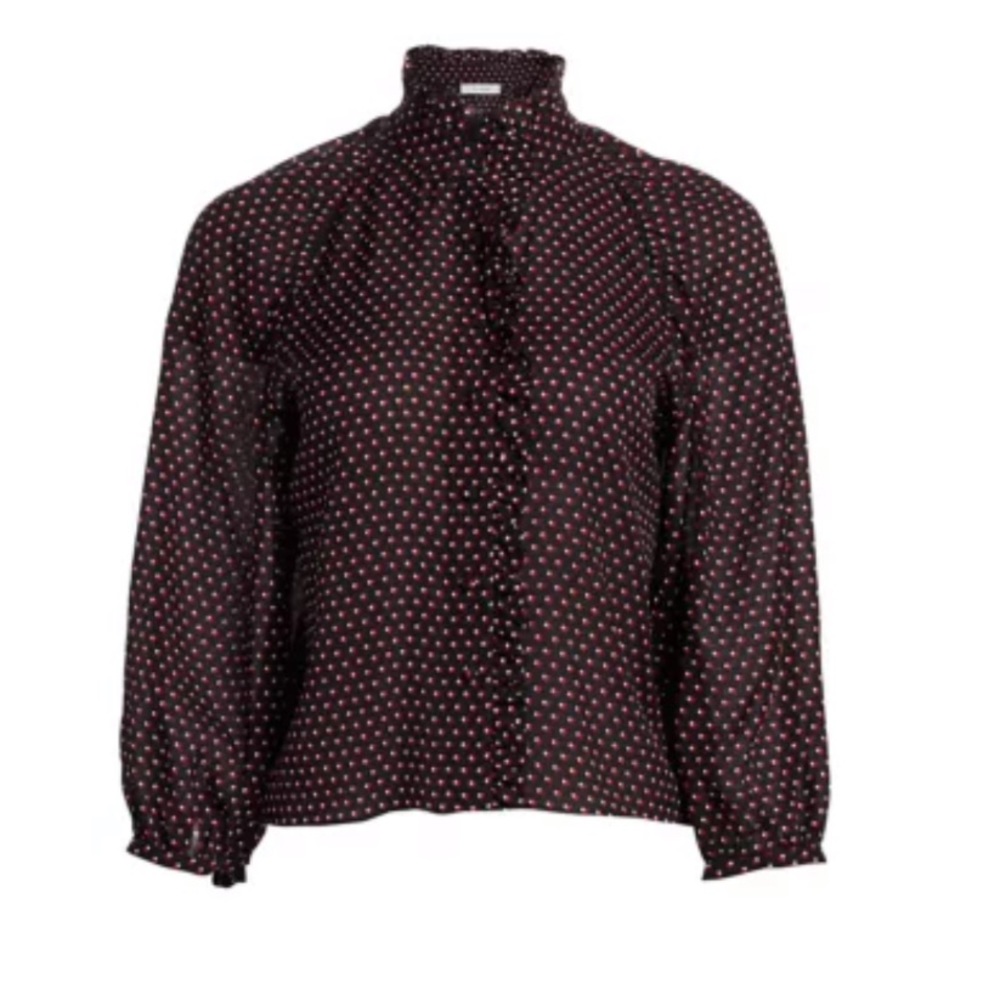 NWT FRAME Grace Heart Print Ruffle Trim Silk Blouse - Picture 3 of 3